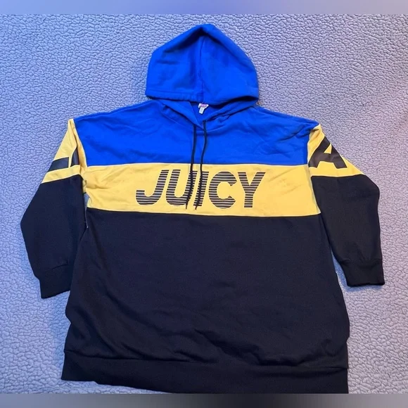 Juicy Couture Juice Pullover Hoodie Womens Size XL Blue And Yellow Oversized - Picture 10 of 13